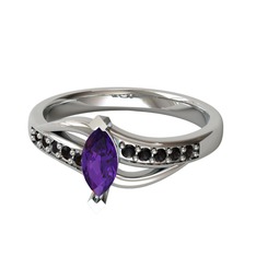 Riha Sonsuzluk Yüzük - Ametist ve siyah zirkon 14 ayar beyaz altın yüzük #158ekwx