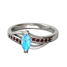 Akuamarin ve kök yakut 14 ayar beyaz altın yüzük