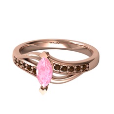Pembe kuvars ve dumanlı kuvars 14 ayar rose altın yüzük