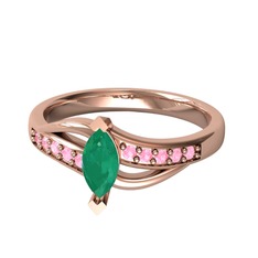 Kök zümrüt ve pembe kuvars 18 ayar rose altın yüzük