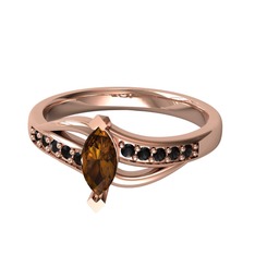 Riha Sonsuzluk Yüzük - Dumanlı kuvars ve siyah zirkon 14 ayar rose altın yüzük #17n03wa