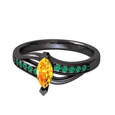 Riha Sonsuzluk Yüzük - Sitrin ve kök zümrüt 925 ayar siyah rodyum kaplama gümüş yüzük #18vhif3