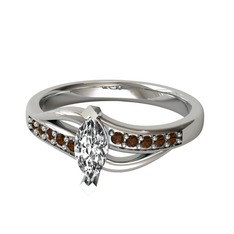 Beyaz zirkon ve dumanlı kuvars 18 ayar beyaz altın yüzük