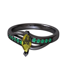 Riha Sonsuzluk Yüzük - Peridot ve kök zümrüt 925 ayar siyah rodyum kaplama gümüş yüzük #19ifgoh