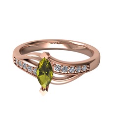 Riha Sonsuzluk Yüzük - Peridot ve pırlanta 925 ayar rose altın kaplama gümüş yüzük (0.15 karat) #1ak5mm