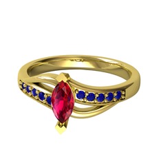 Rodolit garnet ve lab safir 14 ayar altın yüzük