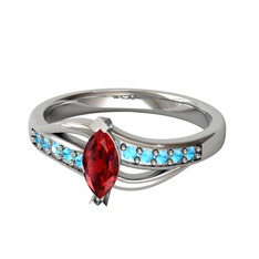 Riha Sonsuzluk Yüzük - Garnet ve akuamarin 8 ayar beyaz altın yüzük #1bgfnkq