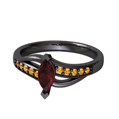 Riha Sonsuzluk Yüzük - Kök yakut ve sitrin 925 ayar siyah rodyum kaplama gümüş yüzük #1c1z77d