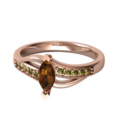 Riha Sonsuzluk Yüzük - Dumanlı kuvars ve peridot 18 ayar rose altın yüzük #1d096ux