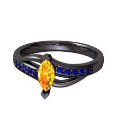 Sitrin ve lab safir 925 ayar siyah rodyum kaplama gümüş yüzük