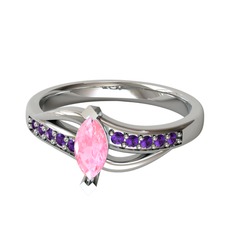 Riha Sonsuzluk Yüzük - Pembe kuvars ve ametist 14 ayar beyaz altın yüzük #1flwusy