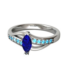 Riha Sonsuzluk Yüzük - Lab safir ve akuamarin 14 ayar beyaz altın yüzük #1h297sl