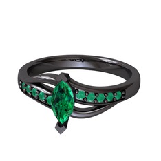 Riha Sonsuzluk Yüzük - Yeşil kuvars ve kök zümrüt 925 ayar siyah rodyum kaplama gümüş yüzük #1h3sq6u