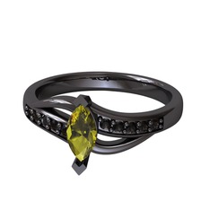 Peridot ve siyah zirkon 925 ayar siyah rodyum kaplama gümüş yüzük