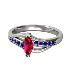 Rodolit garnet ve lab safir 18 ayar beyaz altın yüzük