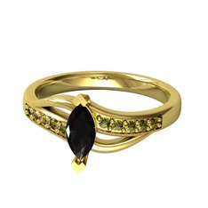 Siyah zirkon ve peridot 14 ayar altın yüzük