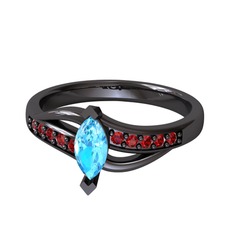Riha Sonsuzluk Yüzük - Akuamarin ve garnet 925 ayar siyah rodyum kaplama gümüş yüzük #1ki4eh4