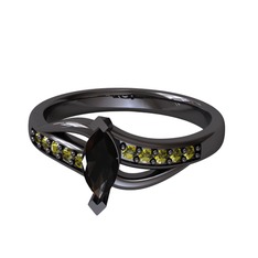 Riha Sonsuzluk Yüzük - Siyah zirkon ve peridot 925 ayar siyah rodyum kaplama gümüş yüzük #1kqe114