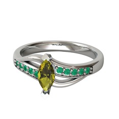 Peridot ve kök zümrüt 18 ayar beyaz altın yüzük