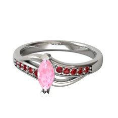 Pembe kuvars ve garnet 18 ayar beyaz altın yüzük
