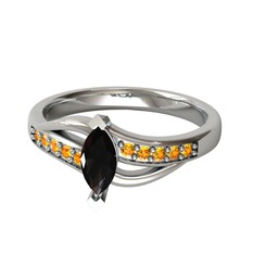 Riha Sonsuzluk Yüzük - Siyah zirkon ve sitrin 14 ayar beyaz altın yüzük #1lfmeju