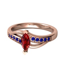 Garnet ve lab safir 18 ayar rose altın yüzük