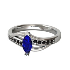 Riha Sonsuzluk Yüzük - Lab safir ve siyah zirkon 18 ayar beyaz altın yüzük #1om8ngk