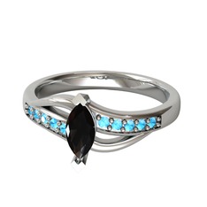 Riha Sonsuzluk Yüzük - Siyah zirkon ve akuamarin 14 ayar beyaz altın yüzük #1opevzc