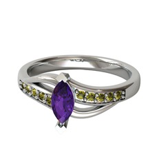 Ametist ve peridot 14 ayar beyaz altın yüzük