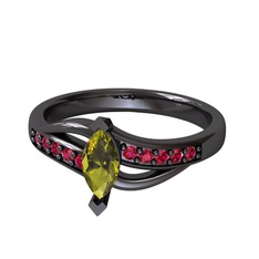 Riha Sonsuzluk Yüzük - Peridot ve rodolit garnet 925 ayar siyah rodyum kaplama gümüş yüzük #1qoxa6t