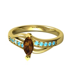 Riha Sonsuzluk Yüzük - Dumanlı kuvars ve akuamarin 14 ayar altın yüzük #1qpdprb