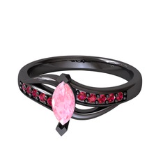 Pembe kuvars ve rodolit garnet 925 ayar siyah rodyum kaplama gümüş yüzük