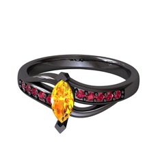 Riha Sonsuzluk Yüzük - Sitrin ve rodolit garnet 925 ayar siyah rodyum kaplama gümüş yüzük #1rchrx7