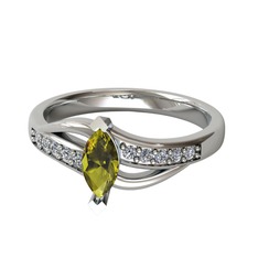 Riha Sonsuzluk Yüzük - Peridot ve pırlanta 14 ayar beyaz altın yüzük (0.15 karat) #1reak4g