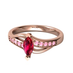 Rodolit garnet ve pembe kuvars 18 ayar rose altın yüzük