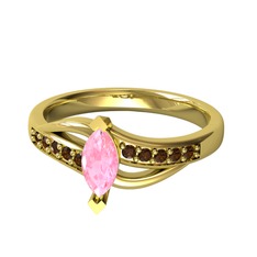 Pembe kuvars ve dumanlı kuvars 8 ayar altın yüzük