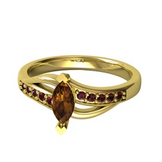 Riha Sonsuzluk Yüzük - Dumanlı kuvars ve kök yakut 925 ayar altın kaplama gümüş yüzük #1th57jc