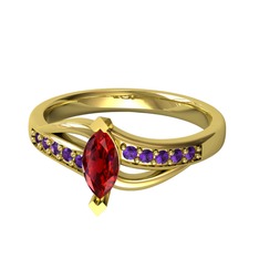 Garnet ve ametist 14 ayar altın yüzük