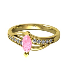 Pembe kuvars ve pırlanta 8 ayar altın yüzük (0.15 karat)