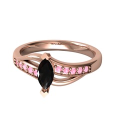 Siyah zirkon ve pembe kuvars 925 ayar rose altın kaplama gümüş yüzük