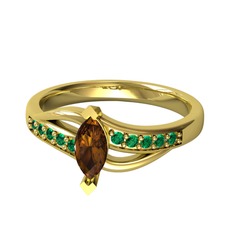 Riha Sonsuzluk Yüzük - Dumanlı kuvars ve yeşil kuvars 14 ayar altın yüzük #1uqf2zi
