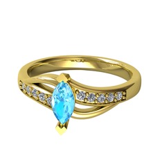 Akuamarin ve pırlanta 8 ayar altın yüzük (0.15 karat)