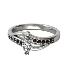 Riha Sonsuzluk Yüzük - Swarovski ve siyah zirkon 8 ayar beyaz altın yüzük #1y08388