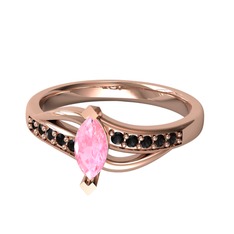 Pembe kuvars ve siyah zirkon 14 ayar rose altın yüzük