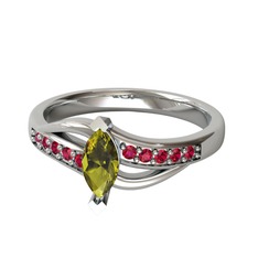 Peridot ve rodolit garnet 8 ayar beyaz altın yüzük