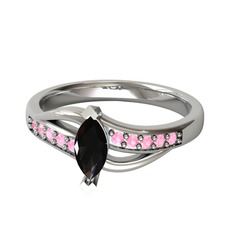 Riha Sonsuzluk Yüzük - Siyah zirkon ve pembe kuvars 14 ayar beyaz altın yüzük #475wvh