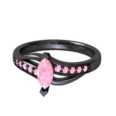 Pembe kuvars 925 ayar siyah rodyum kaplama gümüş yüzük