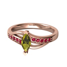 Peridot ve rodolit garnet 18 ayar rose altın yüzük