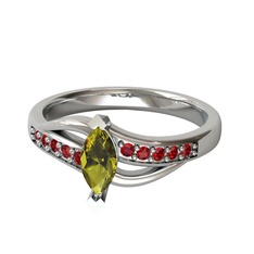 Riha Sonsuzluk Yüzük - Peridot ve garnet 18 ayar beyaz altın yüzük #5b27w8