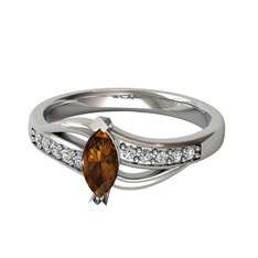 Dumanlı kuvars ve swarovski 18 ayar beyaz altın yüzük